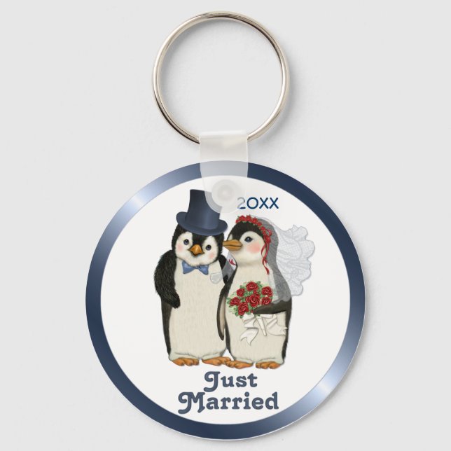Pinguin Wedding Bride and Groom Krawatte - Anpasse Schlüsselanhänger (Vorderseite)