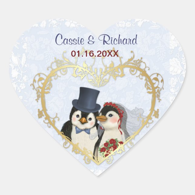 Pinguin Wedding Heart - Anpassen Herz-Aufkleber (Vorderseite)