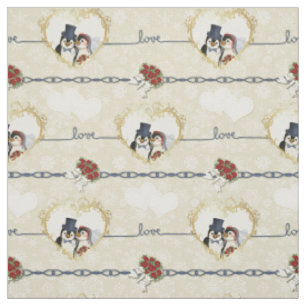 Pinguin Wedding Hearts auf Beige Stoff
