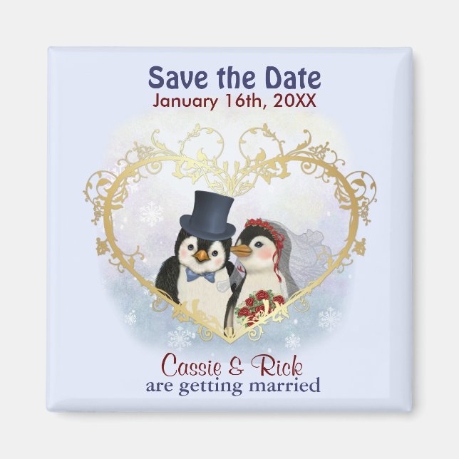 Pinguin Wedding Save the Date Magnet (Vorne)
