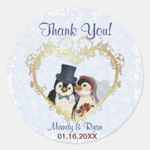 Pinguin Wedding Siegel - Danke Runder Aufkleber