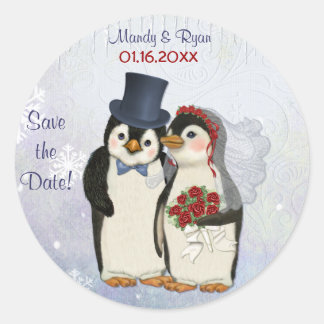 Pinguin Wedding Siegel - Save the Date Runder Aufkleber