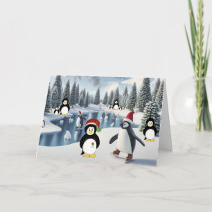Pinguin-Weihnachten auf dem Eis-Feiertagskarte Feiertagskarte