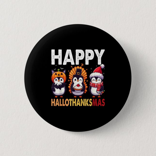 Pinguin-Weihnachten-Halloween-Kostüm Happy Halloth Button (Vorderseite)