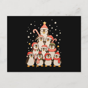 Pinguin-Weihnachtsbaum-Schnee-Weihnachtsmann-Mütze Feiertagspostkarte
