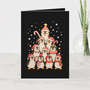 Pinguin-Weihnachtsbaum-Schnee-Weihnachtsmann-Mütze Karte