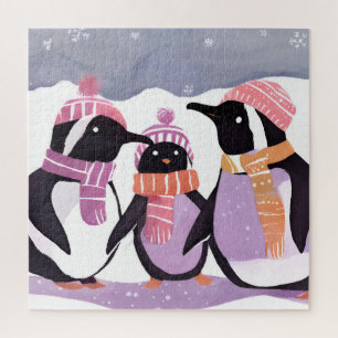 Pinguin-Weihnachtsfreunde Winter-Aquarell Puzzle