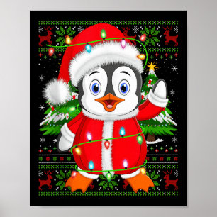Pinguin-Weihnachtslichter-Santa-Kostüm-Hässliche-W Poster