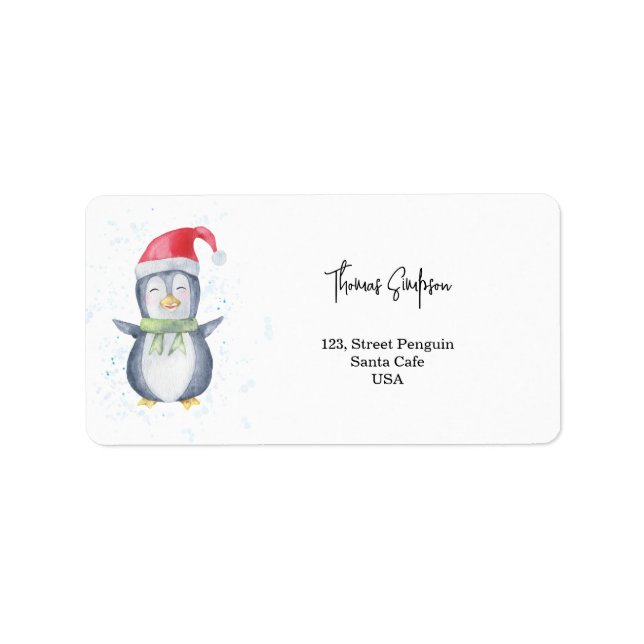 Pinguin Weihnachtsmann Adressaufkleber (Vorne)