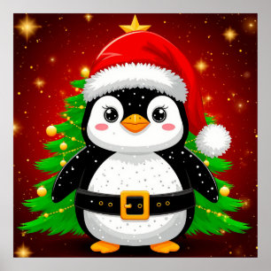 🐧 Pinguin Weihnachtsmann Weihnachtsbaum Feiertags Poster