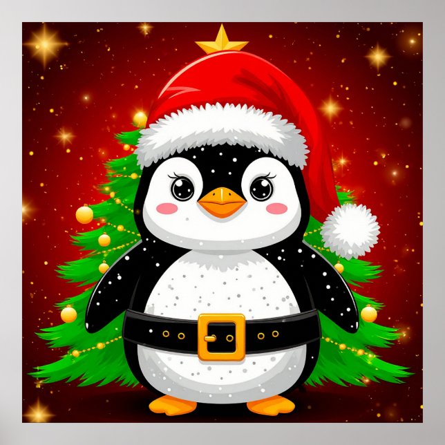 🐧 Pinguin Weihnachtsmann Weihnachtsbaum Feiertags Poster (Vorne)