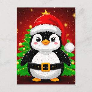 🐧 Pinguin Weihnachtsmann Weihnachtsbaum Feiertags Postkarte