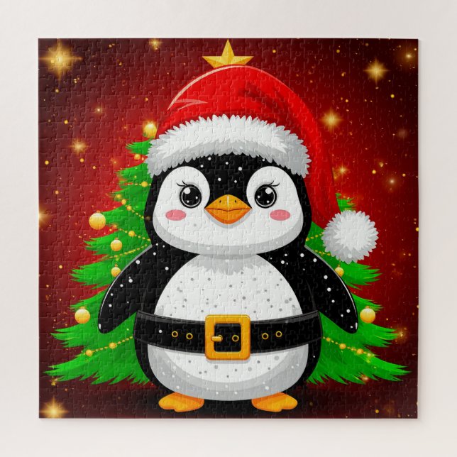 🐧 Pinguin Weihnachtsmann Weihnachtsbaum Feiertags Puzzle (Vertikal)