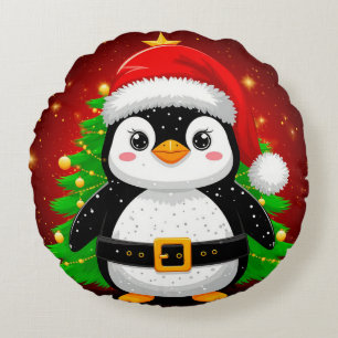 🐧 Pinguin Weihnachtsmann Weihnachtsbaum Feiertags Rundes Kissen