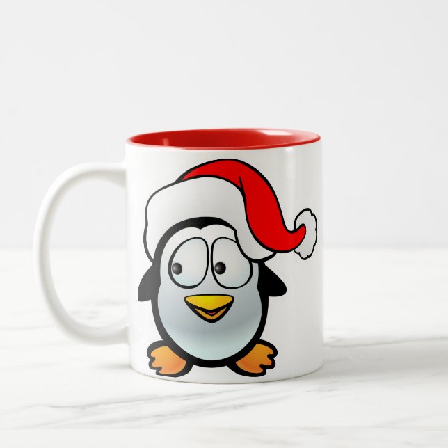 Pinguin Weihnachtsmann Zweifarbige Tasse (Links)