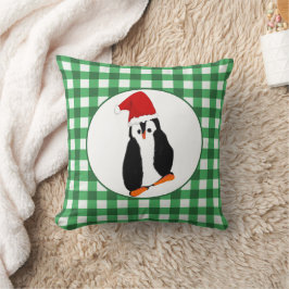 Pinguin Weihnachtsmannmütze Green Gingham Frohe We Kissen
