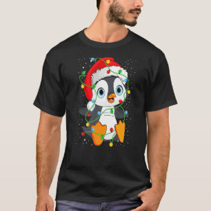 Pinguin Weihnachtsmannmütze Weihnachten Lights Pin T-Shirt