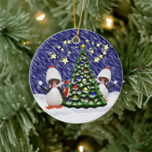 Pinguin-Weihnachtsparadies Keramikornament