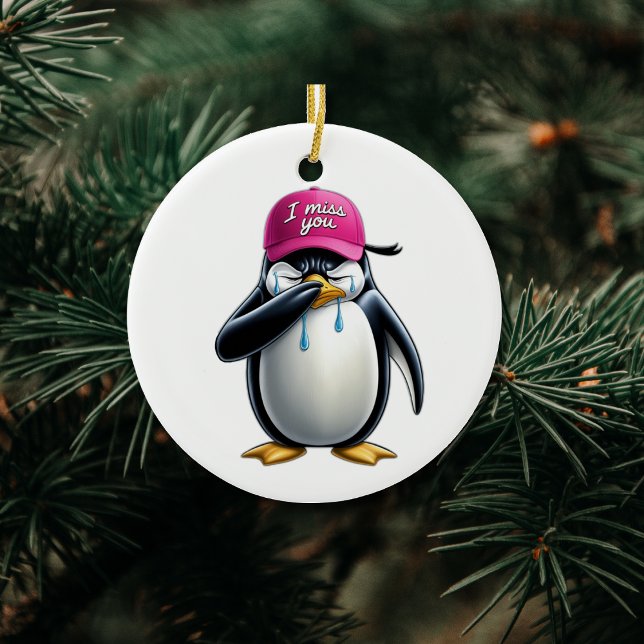 Pinguin weinen Ich vermisse deine rosa Kappe Keramik Ornament (Von Creator hochgeladen)
