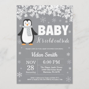 Pinguin-Winter-Babyparty-Schneeflocke-Einladung Einladung