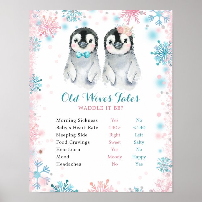 Pinguin Winter Gender Reveal Alte Ehefrauen Schild (Vorne)