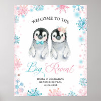 Pinguin Winter Gender Reveal Welcome Sign Card