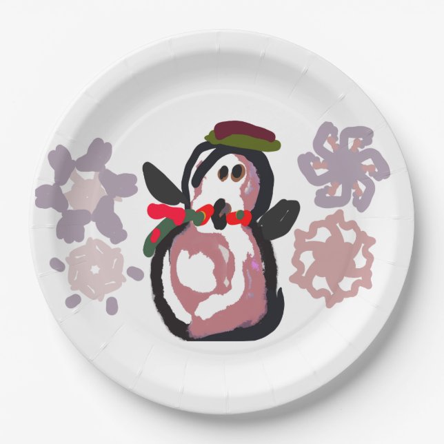 Pinguin Winter  Pappteller (Vorderseite)