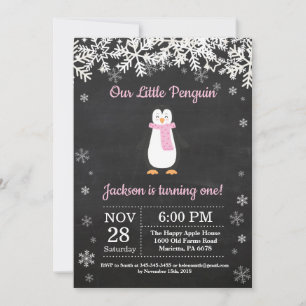 Pinguin Winter Rosa Geburtstagseinladung Einladung