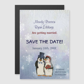 Pinguin Winter-Schneeflocken Hochzeit retten das D Magneteinladung