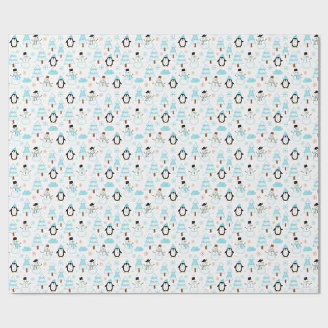 Pinguin Winter Schneemann Geschenkpapier (Flach)