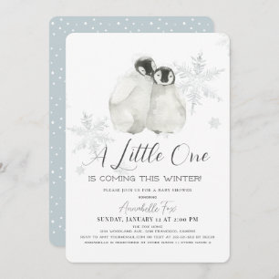 Pinguin Winter Snowflake Blue Boy Baby Dusche Einladung