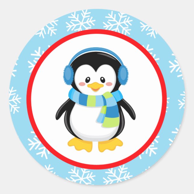 Pinguin Winter Snowflake Stickers (Vorderseite)