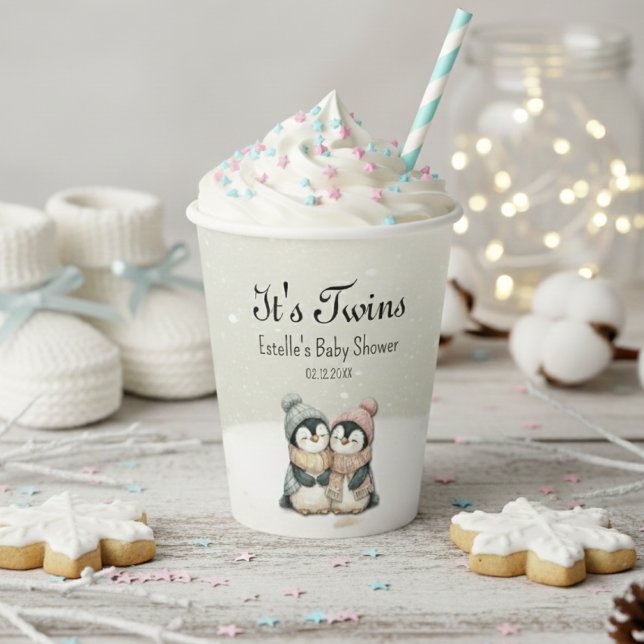 Pinguin-Winter-Zwillinge-Baby-Party Junge Mädchen  Pappbecher (Von Creator hochgeladen)