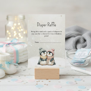 Pinguin-Winter-Zwillinge-Baby-Party-Windel-Raffle Begleitkarte