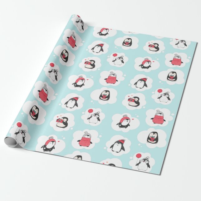 Pinguin Winterurlaub Geschenkpapier (Ungerollt)