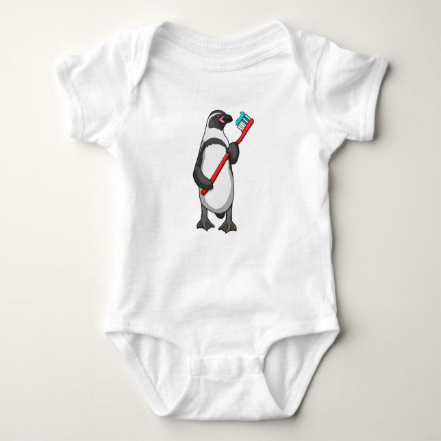 Pinguin-Zahnbürste Baby Strampler (Vorderseite)