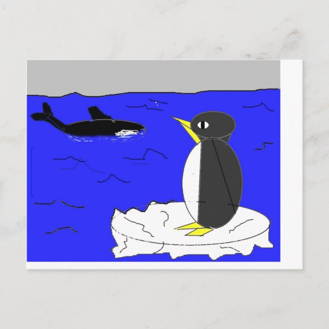 Pinguin Zeichnend Postkarte (Vorderseite)