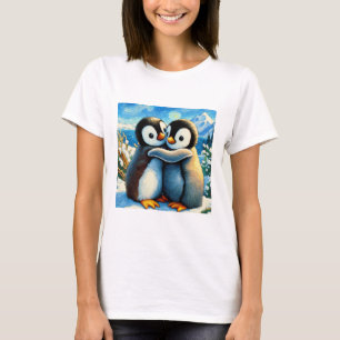 Pinguin-Zwillinge mit glücklichen Füßen blau T-Shirt
