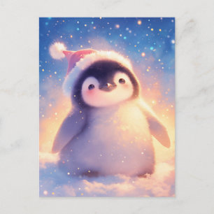 Pinguinbaby mit roter Santa-Mütze Postkarte