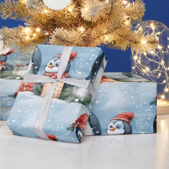 Pinguine als Geschenkverpackung im Schnee Geschenkpapier (Feiertage)