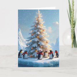 Pinguine Ansammlung Rund um einen Weihnachtsbaum Feiertagskarte