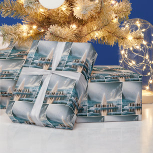 Pinguine Ansammlung rund um einen weißen Weihnacht Geschenkpapier