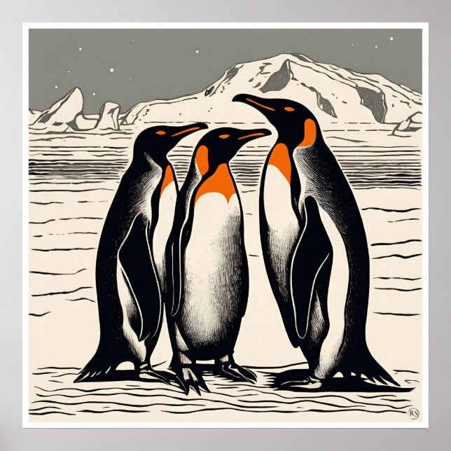 Pinguine - Archivwoodblock Print Poster (Vorne)