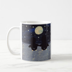 Pinguine auf einem Snowy-Abend mit Vollmond Kaffeetasse
