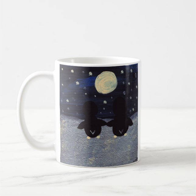 Pinguine auf einem Snowy-Abend mit Vollmond Kaffeetasse (Links)