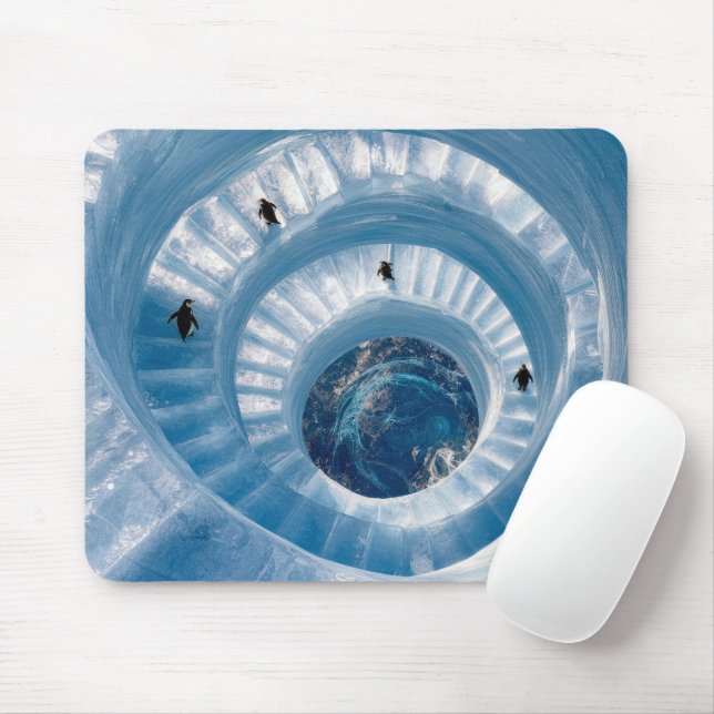 Pinguine auf einer spiralförmigen Eisbergtreppe Mousepad (Mit Mouse)