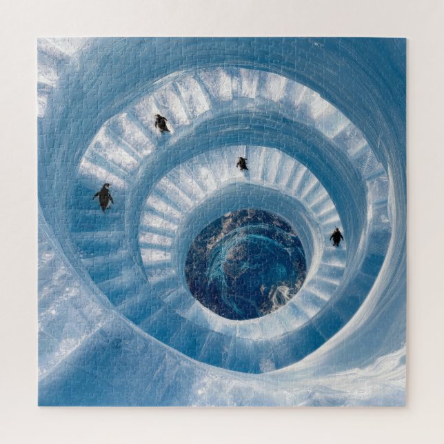 Pinguine auf einer spiralförmigen Eisbergtreppe Puzzle (Vertikal)
