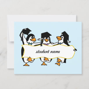 Pinguine beim Abschluss mit Banner Ankündigung