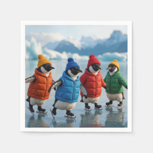Pinguine beim Eislaufen auf einem arktischen See Serviette