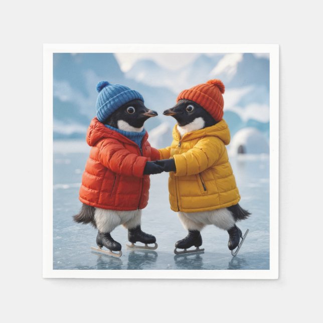Pinguine beim Eislaufen  Serviette (Vorderseite)